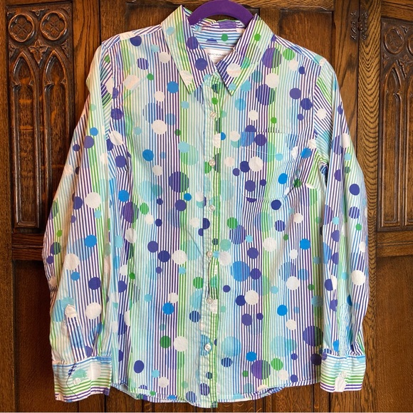 Isaac Mizrahi Multicolor Polka Dot Button Down Shirt - Picture 1 of 10